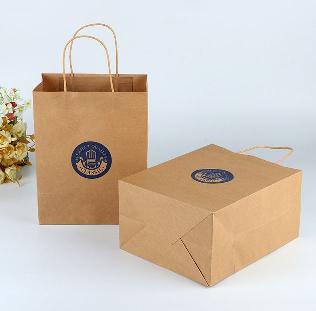 Custom Fashion Recyclable Printed Pattern Packing White/Black/Brown Kraft Paper Bags With Twisted Handles